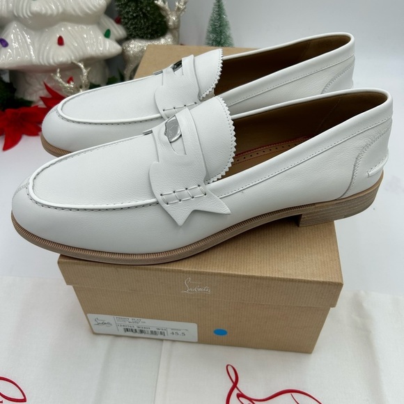 Men\'s Christian Louboutin white leather penny loafers size 45.5 made in Italy main image 10